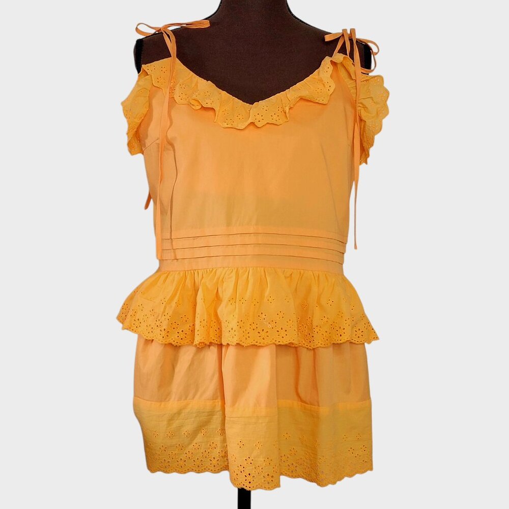 Mare Mare‎ x Anthropologie Women Size M Orange Ruffle Top Eyelet Cotton
